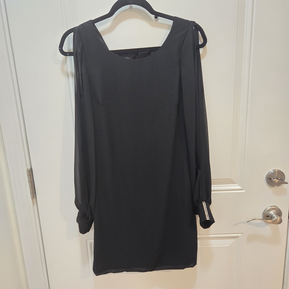 Cache Black Mini Dress with Pearl Cuff Details